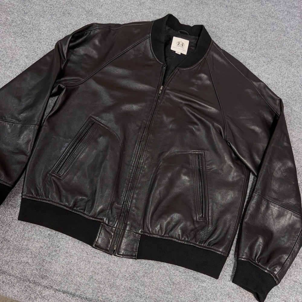 Maus Hoffman Leather Jacket Men Medium Black Full Zip Bomber Paisley Lined